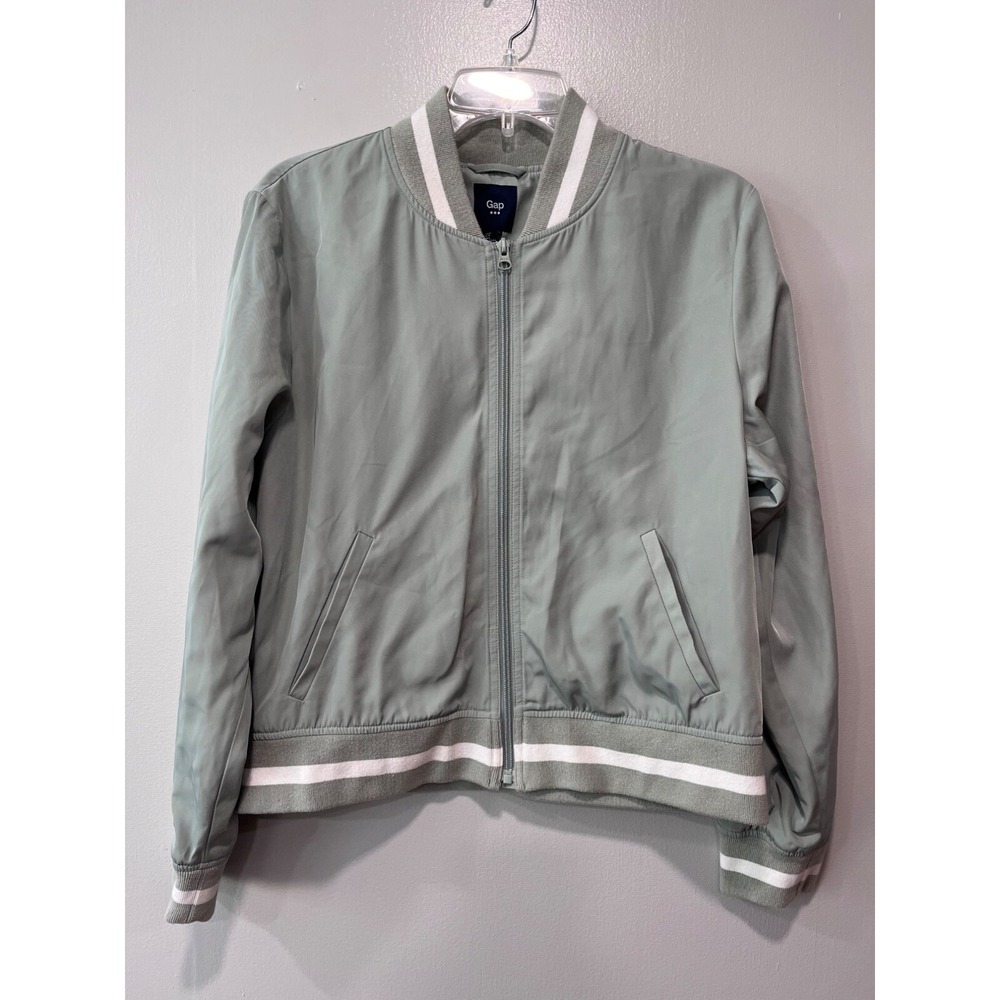Gap Womens Bomber Jacket Size M Sage Green Zip-Up Front